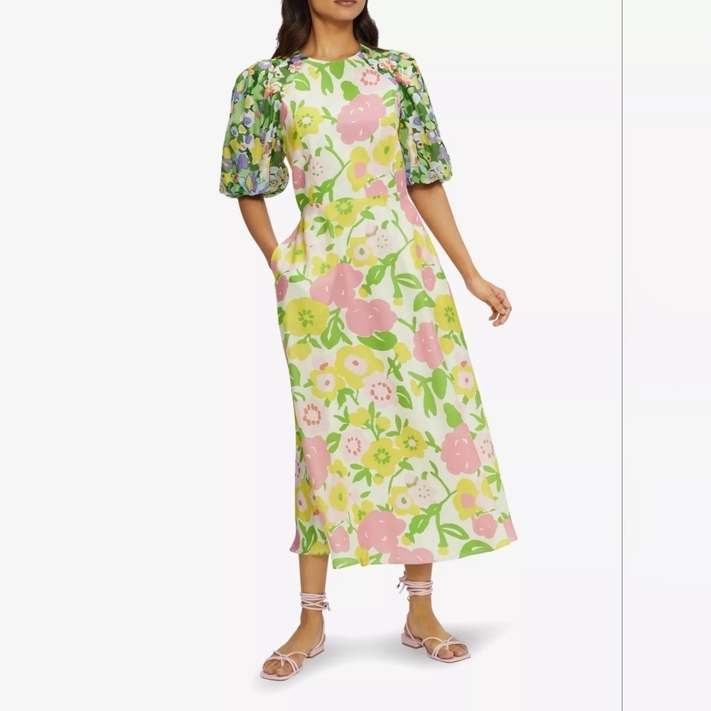 Ted Baker Mixed Floral Jazliyn Floral Print Puff Sleeve Midi Dress